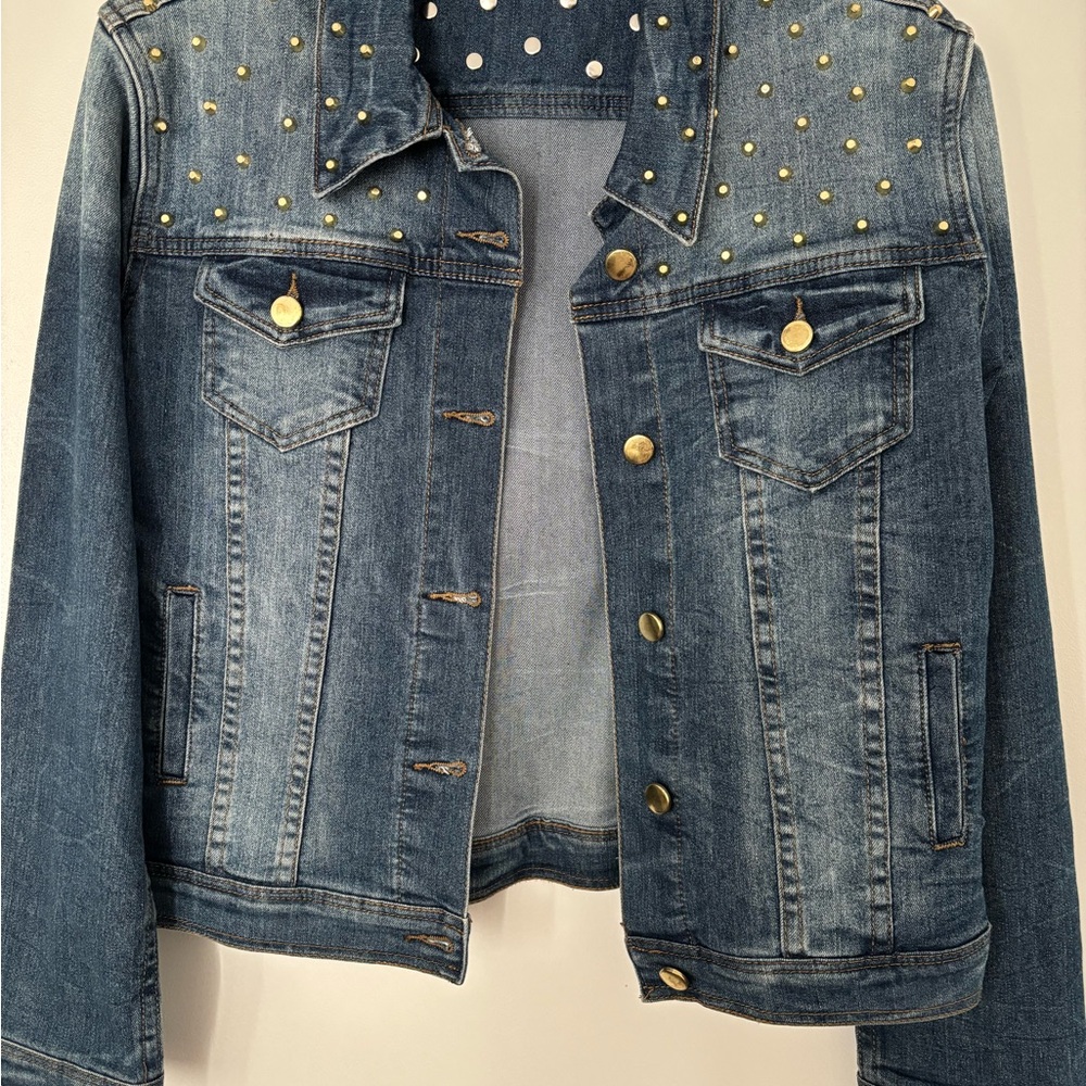 Gold-Studded Blue Denim Jacket